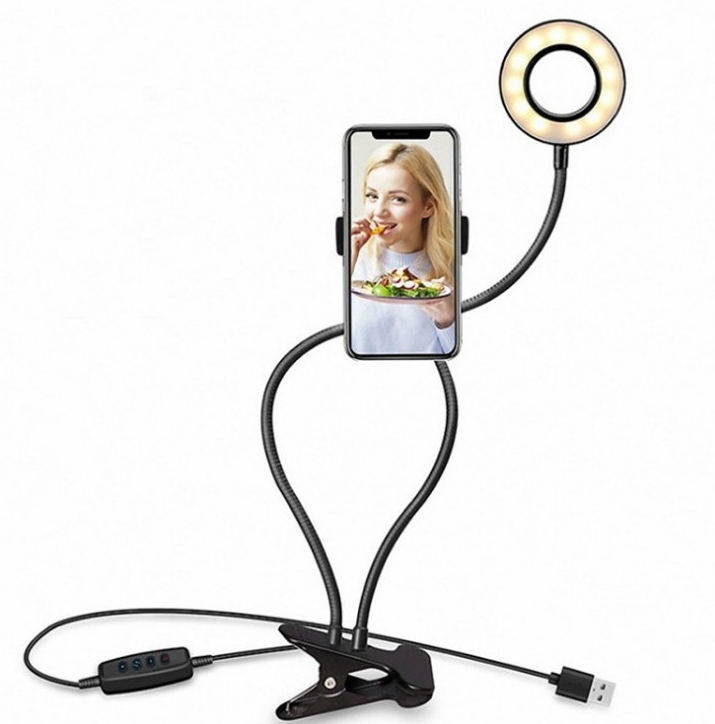 Anillo de luz LED para selfies, luz de maquillaje ajustable en vivo, soporte de 8cm