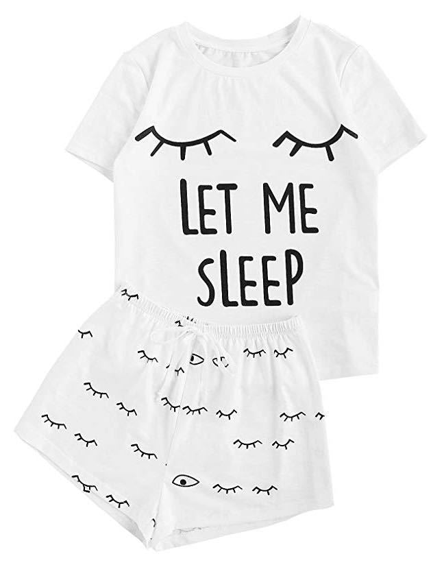 Pijama, ropa de dormir de dos piezas con pantalones cortos de manga corta y estampado para mujer