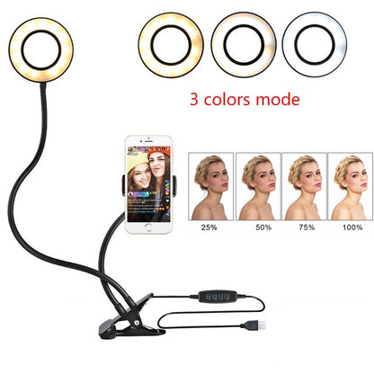 Anillo de luz LED para selfies, luz de maquillaje ajustable en vivo, soporte de 8cm