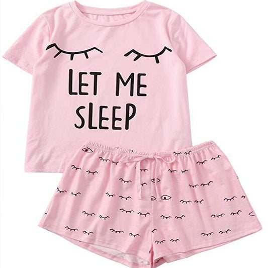Pijama, ropa de dormir de dos piezas con pantalones cortos de manga corta y estampado para mujer