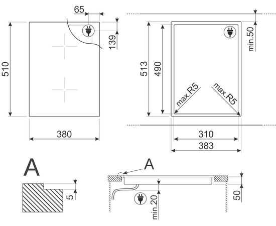  Варочная панель SMEG SIM3323D индукционная Domino, 38см, прямой край 