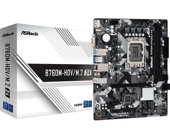  MB s1700 ASRock B760M-HDV/M.2 D4 Intel B760, 2xDDR4-3200 МГц, 1xPCI-Ex16, 2xM.2, Micro-ATX 