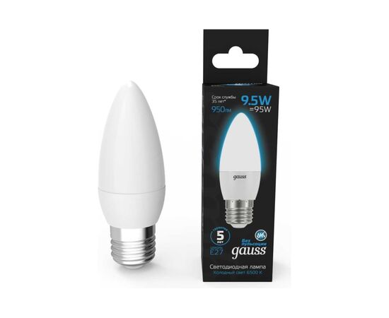  Лампа светодиодная Gauss 103102310 9.5Вт цок.E27 свеча 220B 6500K св.свечения белый холодный уп/10шт 