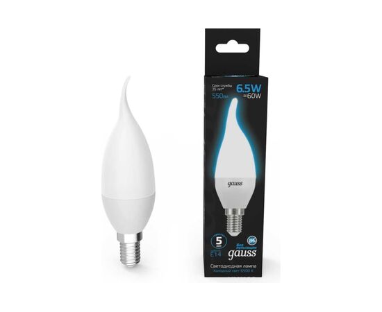  Лампа светодиодная Gauss 104101307 6.5Вт цок.E14 свеча 220B 6500K св.свечения белый холодный уп/10шт 
