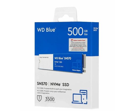  Внутренний SSD  WD  500GB, PCIe x4, R/W - 3400/2900 MB/s, (M.2), 2280, TLC 3D NAND, синий 
