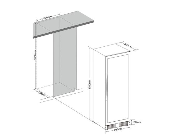  Винный шкаф Cellar Private CP165-2T (00-00000065) черный, серебристая дверь 