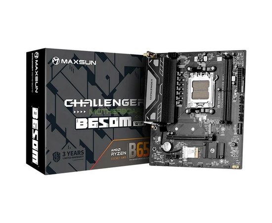  MB sAM5 Maxsun MS-Challenger B650M Wifi (6940709695456), AMD B650, 2xDDR5-4800 МГц, 1xPCI-Ex16, 1xM.2, Micro-ATX 